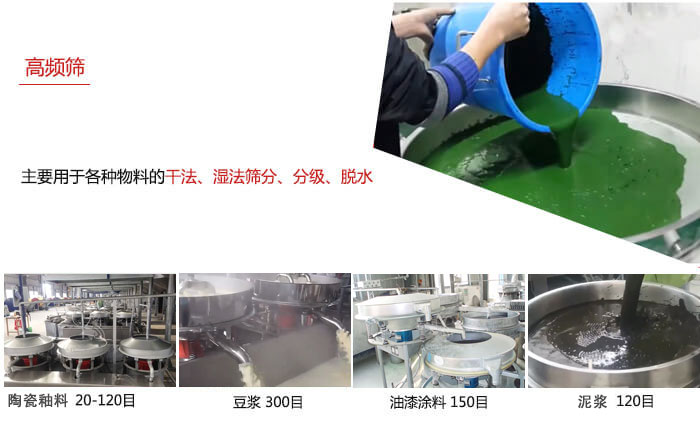 用于各種物料的干法，濕法，分級，脫水等功能