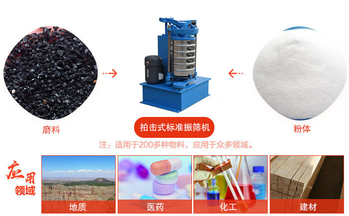 拍擊篩適用于多種物料顆粒狀，粉狀，不規則物料的篩分。