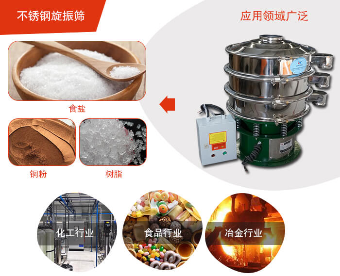 不銹鋼旋振篩應(yīng)用的行業(yè):高濃度漿液過(guò)濾篩分，奶粉，豆奶粉專(zhuān)用振動(dòng)篩機(jī)